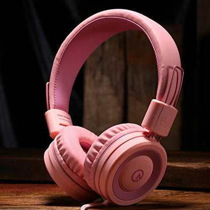 noot products K11 Kids Headphones Wired 3.5mm Jack Tangle-Free Soft Pink - color: Soft Pink