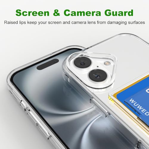 for iPhone 16 Clear Card Case - Hybrid Slim Fit Transparent Wallet Cover with Card Holder Slot, TPU + PC, Anti-Yellowing, 6.1" 2024 - color: Clear, size: iPhone 16