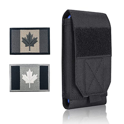Black Tactical Molle Waterproof Cellphone Pouch Case,Heavy Duty Phone Holster Bag for iPhone 11 12 13 Pro Max Samsung S22 S21 S20 FE Note 20 A02S Less 6.7" Phone with 2 Pack US Flag Patch - color: Black & 2 Canada Patches