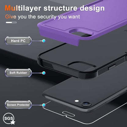 Case for iPhone 8/7/SE 2022 2020, with Screen Protector,Military Grade Heavy Duty Shockproof Phone Cover with Wrist Lanyard Strap for iPhone 8/7/SE 2nd 3rd 4.7 inch,Lavender | with Screen Protector+Wrist Lanyard Strap,Heavy Duty Shockproof Case for iPhone