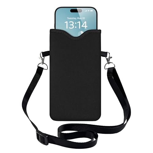 HAQuke Men Women Phone Sleeve Pouch Case Bag with Crossbody Strap/Neck Lanyard for iPhone 17/16/15 Pro Max, Air, 16/15 Plus, 16e; Black - color: Black