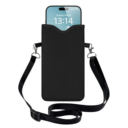 HAQuke Men Women Phone Sleeve Pouch Case Bag with Crossbody Strap/Neck Lanyard for iPhone 17/16/15 Pro Max, Air, 16/15 Plus, 16e; Black - color: Black