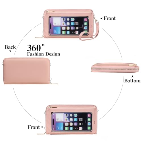 GOIACII Phone Purse Crossbody Bags for Women Small Travel Wallet Touch Screen RFID Blocking - color: A02 Pink