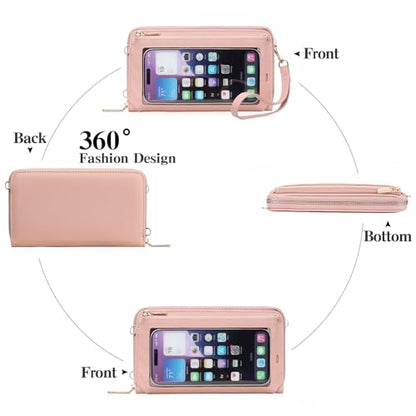 GOIACII Phone Purse Crossbody Bags for Women Small Travel Wallet Touch Screen RFID Blocking - color: A02 Pink