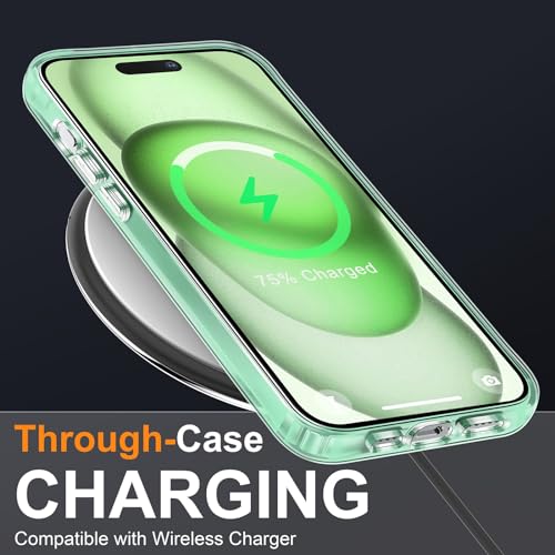 MOCCA Compatible with iPhone 15 Case Clear, [Non-Yellowing][Supports Wireless Charging] Slim Thin Shockproof Transparent Bumper Cover Phone Case for iPhone 15 - Light Green