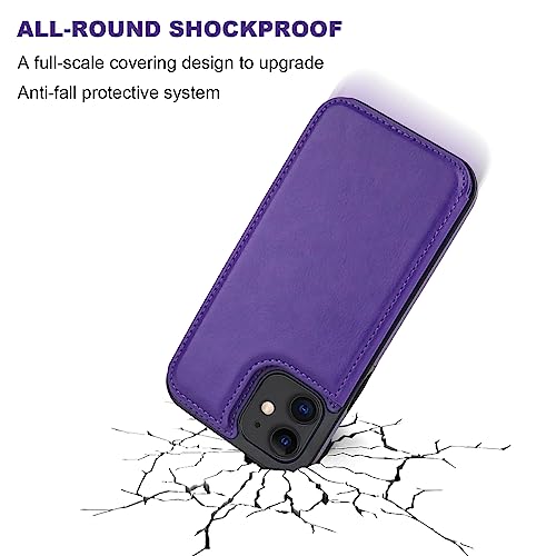 ONETOP for iPhone 12 Mini Wallet Case with Card Holder,Purple - color: Purple