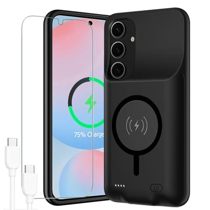 Battery Case for Galaxy S25 Plus, 12000mAh Portable Protective Wireless Charging Case Compatible with Galaxy S25 Plus S25+ 5G 2025 (6.7 inch) Rechargeable Extended Battery Pack Charger Cover (Black) - size: Galaxy S25 Plus -12000mAh