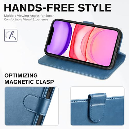 TUCCH Case Wallet for iPhone 11 (6.1") 2019, RFID Blocking Folio, Lake Blue | 3 Card Holders, Kickstand, PU Leather, Magnetic Closure, Shockproof TPU Shell, Protective Flip Cover - color: Lake Blue