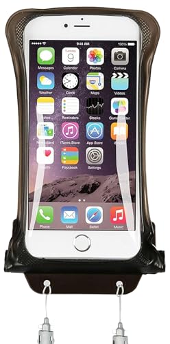 AquaVault Floating Waterproof Phone Pouch Case Universal for iPhone Android | Black. Floats and keeps phones and cash dry. Heavy-duty PVC, drop protection, adjustable neck strap. Fits any phone size. - color: Black