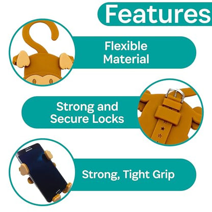 Grippy Smartphone Phone Holder by Buggygear - The Perfect Mount for Your Cellphone - This Accessory Straps to Your Stroller, Grocery Cart - Strap it or Hang it from the Tail - Entertain Your Baby too