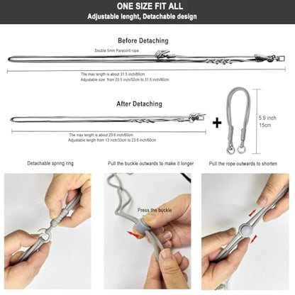 DAOSUN Phone Lanyard CellPhone Strap Crossbody, 3 in 1 Detachable Anti Theft Phone Cross Body Strap - color: Gray-5mm Paracord