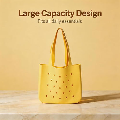 Silicone Beach Bag, Waterproof Large Tote Bag for Women, Charm Compatible Bag - color: Yellow