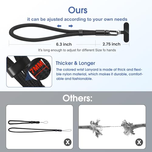 Phone Lanyard, 2 Pack Adjustable Cell Phone Lanyard Strap, Hand Wrist Strap Lanyard with Tether Tabs for Smartphones - color: Black+grey+blue
