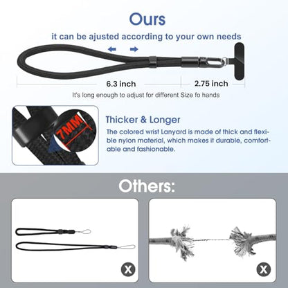 Phone Lanyard, 2 Pack Adjustable Cell Phone Lanyard Strap, Hand Wrist Strap Lanyard with Tether Tabs for Smartphones - color: Black+grey+blue