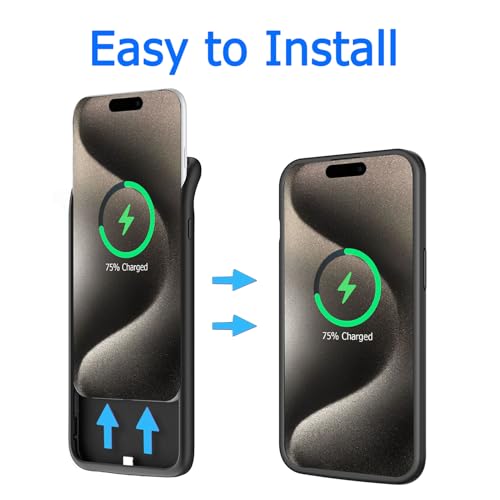 Battery Case for iPhone 15 Pro, Upgraded 10000mAh High-Capacity Protective Rechargeable Extended Charger Cover Compatible with iPhone 15 Pro (6.1 inch) Wireless Charging Case Support Carplay - Black - size: iPhone 15 Pro
