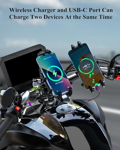 BRCOVAN Motorcycle Fork Stem Phone Mount with Wireless & USB-C Charger