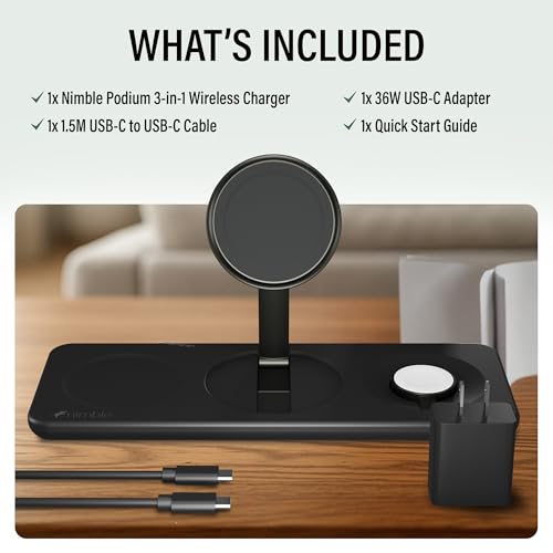 Nimble Podium 3-in-1 Wireless Charging Station for Apple, Qi2-Certified