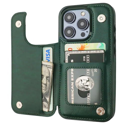 ONETOP for iPhone 15 Pro Wallet Case with Credit Card Holder,Green | Kickstand,ID/Cash Holder,Case Wallet with Card Slots,Double Magnetic Clasp,Durable PU Leather Shockproof Cover for Women Men - color: Green