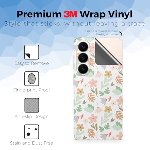 Glossy Glitter Phone Skin Compatible with Samsung Galaxy S26 - Neutral Flowers - Premium 3M Vinyl Protective Wrap Decal Cover - Easy to Apply | Crafted in the USA by MightySkins - color: Neutral Flowers, size: Galaxy S26 (Back Wrap), style: Glossy Glitter