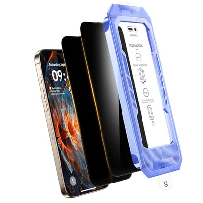 2-Pack for iPhone 16 Pro Privacy Screen Protector Easy to Install,Anti-spy Auto-Dust Removal Military Grade Protection Bubble-Free Full Coverage Case Friendly 9H+ Tempered Glass