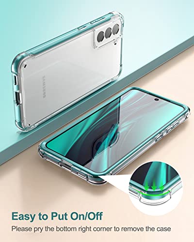 SURITCH for Samsung Galaxy S21 FE Clear Case 6.4" (Only), [Built-in Screen Protector] Full Body Protective Hard Shell+Soft TPU Phone Case for Samsung S21 FE -(Green Edge) - color: Green Edge