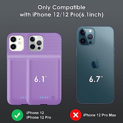 Battery Case for iPhone 12/12 Pro,[2025 Upgraded] 10800mAh Ultra-Slim Portable Extended Charger Case Cover for iPhone 12/12 Pro Charging Case (6.1 Inch)-Purple - color: Purple