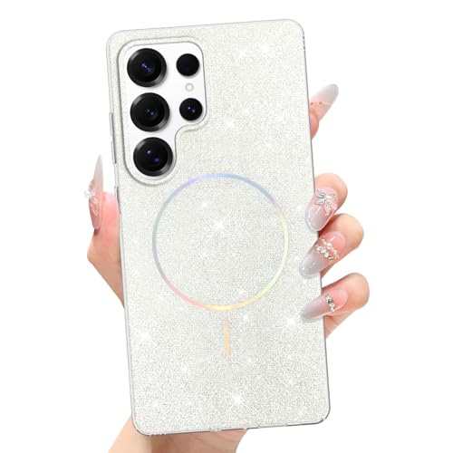 tharlet Magnetic for Samsung Galaxy S25 Ultra Case White Glitter Aesthetic | [Compatible with Strong MagSafe] with Screen Protector Hard Protective Cover for Women Girls Gift giving & daily matching - color: White, size: Samsung Galaxy S25 Ultra
