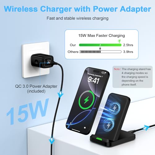 Wireless Charger Stand for Moto G Stylus 5G 2026/2025/2024, Moto Edge/Razr - color: Black