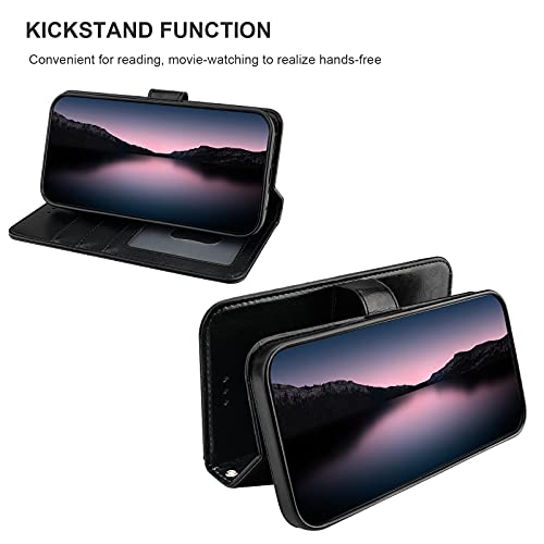 Bocasal Detachable Wallet Case Card Holder for iPhone 14, Black | RFID Blocking Kickstand Card Slots Holder PU Leather Magnetic Shockproof Wrist Strap Removable Flip Protective Cover 6.1 inch - color: Black