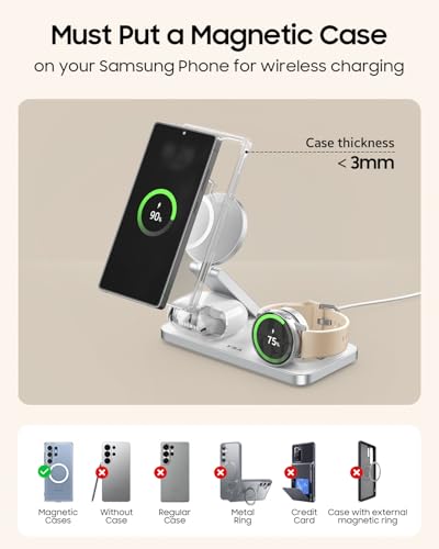 3 in 1 Magnetic Wireless Charger for Samsung Galaxy, Foldable Fast Charging Station for MagSafe Samsung Galaxy S26 Ultra S25 S24 Z Fold Flip 8 Watch 8 7 Buds 4 3 Pro,Not for Samsung Watch 9/Ultra 2 - color: White