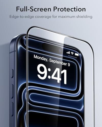 ESR 3 Pack for iPhone 17 Pro Max Screen Protector, Classic | Easy One-Pull Installation, 2X Impact Absorption, 9H Tempered Glass, Full-Coverage Protection, UltraFit Tray, Bubble-Free - size: iPhone 17 Pro Max 6.9 inch