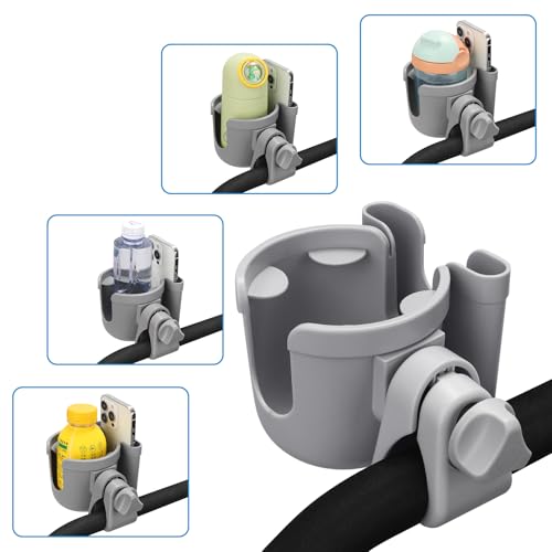 Accmor Stroller Cup Holder with Phone Holder, Bike Cup Holder, Universal Cup Holder for Uppababy Nuna Strollers, 2-in-1 Drinks Holder for Walker, Wheelchair, Scooter - color: All Grey