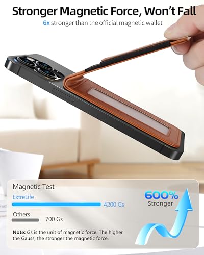 For Magsafe Wallet Stand, 10 Cards Holder, Strongest Magnetic Wallet | Leather Magnetic Phone Wallet for iPhone 17/16/15/14/13/12 Series, ID Window, 4 Card Slot, RFID Blocking, Brown - color: Brown