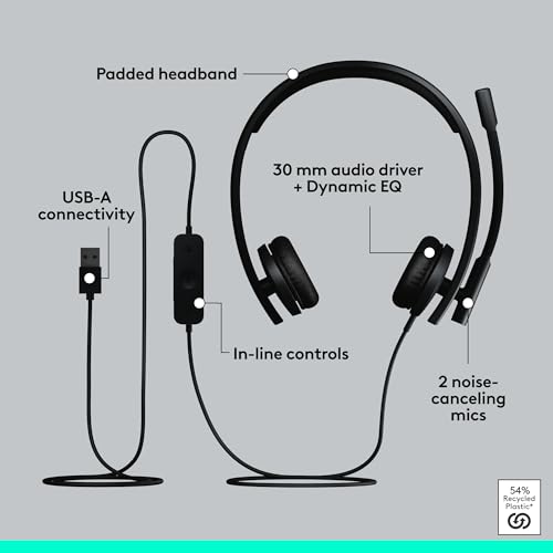 Logitech H570e USB-A Wired Headset with Microphone PC and Mac - Black - size: Teams, style: Stereo