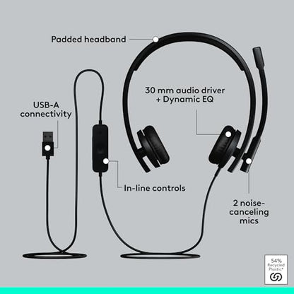 Logitech H570e USB-A Wired Headset with Microphone PC and Mac - Black - size: Teams, style: Stereo