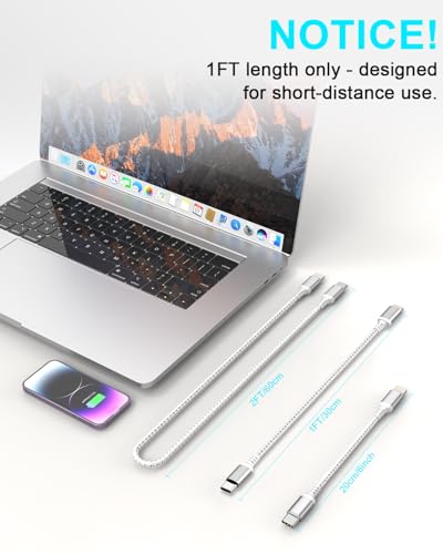 Short USB C to Lightning Cable 1FT, 2-Pack MFi Certified Cable - size: 1FT