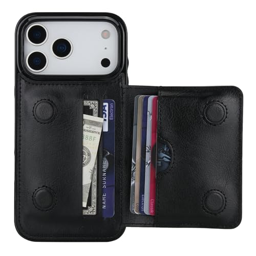 KIHUWEY Compatible with iPhone 17 Pro Max Wallet Case Credit Card Holder, Premium Leather Kickstand Flip Hidden Magnetic Clasp Durable Shockproof Protective Cover for 6.9 inch (Black) - color: Black