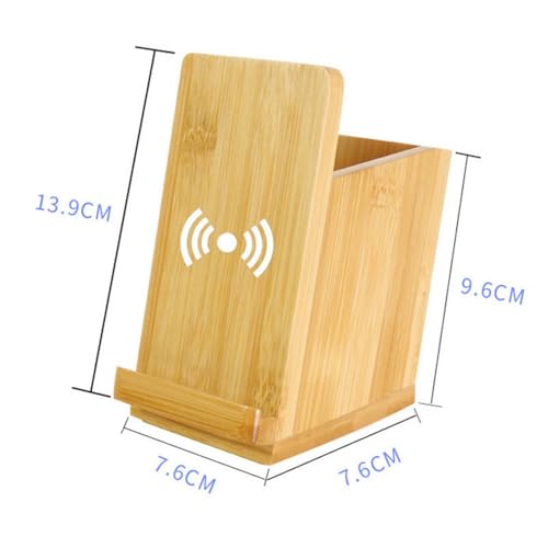 Bamboo Wood Pen Holder & 15W Dual-Coil Wireless Charger – Solid Bamboo Desk Organizer with Phone Stand, Eco-Friendly Office & Study Accessory for Students & Professionals