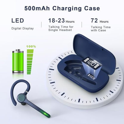 HEIBAS Bluetooth Headset, Wireless Earpiece with Mic for Work - color: Blue