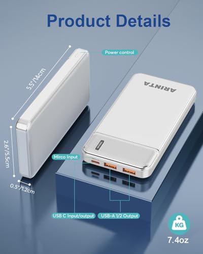 Portable Charger Power Bank 10000mAh, Battery Pack Ultra Slim with USB-C Input/Output, Travel Essentials, Compatible for Heated Gear, Smartphones & Tablets, Gifts for Men Women. (White) - color: White