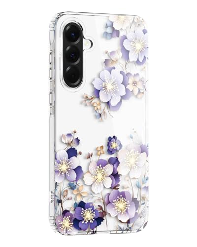 Flower Clear Case for Samsung A36, Stylish & Durability Floral Pattern Cover, TPU Bumper Shockproof + PC Protective, Cute, Slim & Lightweight for Galaxy A56 Case (Purple) - color: Purple, size: for Galaxy A36/A56 6.7 Inch