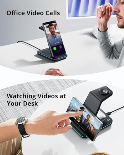 Wireless Charger for Samsung&Android: JoyGeek 3 in 1 Charging Station for S26/S25/S24/S23/S22/S21/S20/Note20/Z Fold&Flip, Galaxy Watch8/7/6/5/4/3/Active2/1, Not for Galaxy Watch9 / Ultra2 - color: Black