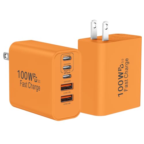 USB C Super Fast Charger Block, 100W USBC Charging Block Wall Plug Adapter - color: Orange
