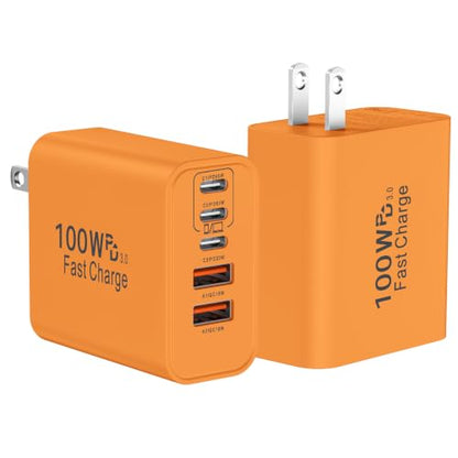 USB C Super Fast Charger Block, 100W USBC Charging Block Wall Plug Adapter - color: Orange