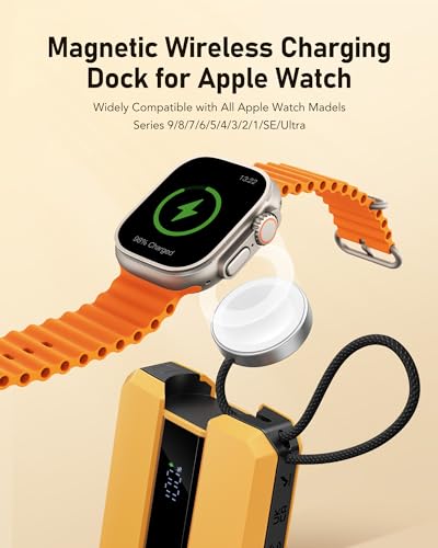 VEEKTOMX PD 30W Power Bank Fast Charging with Built-in USB C Cable for iPhone, Small Portable Charger 10000mAh, Portable Apple Watch Charger, Compact Battery Pack for iPhone 16/15/15 Plus, Yellow - size: USB-C Yellow
