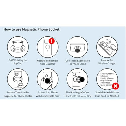 Magnetic Foldable Phone Grip Holder for Samsung Mount Socket Pocket for Magsafe iPhone 17 16 15 14 N52 Magnet Ring Finger Expanding Stand (Black Silvery)