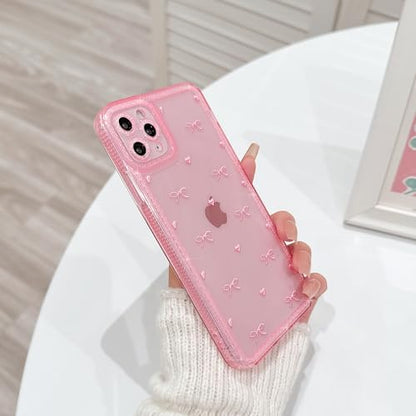NITITOP Compatible with iPhone 11 Pro Max Case Cute Clear Pink Glitter Bow Knot Design Shiny Star Sparkle Bling Diamond Girls Women Soft TPU Shockproof Protective Phone Cover - Little Bow Heart - color: Little Bow Heart, size: iPhone 11 Pro Max