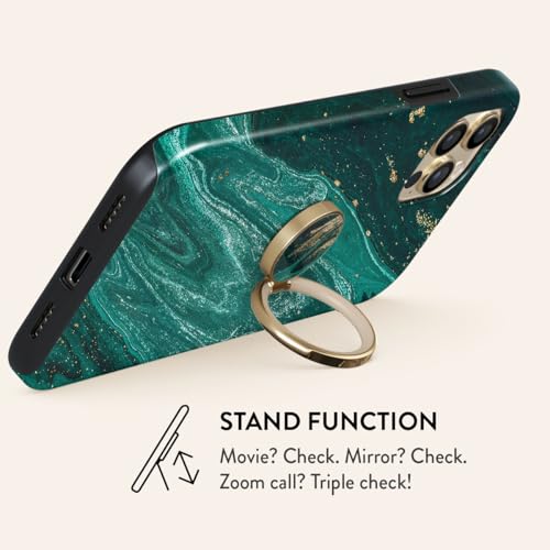 BURGA Cell Phone Ring, Holder Grip and Stand - Finger Phone Grip for Back of Smartphone Case, Kickstand 360 Rotation Ring - color: Emerald Pool, style: Gold