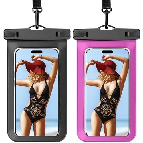 2 Pack Waterproof Phone Pouch, Universal Dry Bag Case Compatible for iPhone 17 16 15 14 13 12 Pro Max, IPX8 Beach Essentials Vacation Must Haves, Black & Bright Red - 7" - color: A7-Black+Bright Red-2 pack, size: 7in