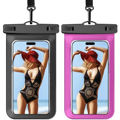 2 Pack Waterproof Phone Pouch, Universal Dry Bag Case Compatible for iPhone 17 16 15 14 13 12 Pro Max, IPX8 Beach Essentials Vacation Must Haves, Black & Bright Red - 7" - color: A7-Black+Bright Red-2 pack, size: 7in